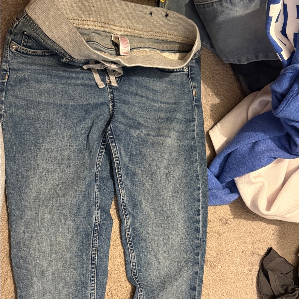 Girls Justice Blue Jeans with Gray Waistband (Super Skinny)